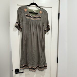 Orange creek grey and embroidered rayon and cotton dress. Size M.